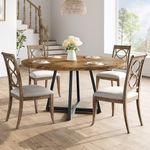 GarveeHome 47-inch Round Dining Table, Wooden Kitchen Table Set for 4 to 6, Industrial Dinner Table with Wooden Top and Metal Base for Home Dining Room or Living Room -Rustic Brown(Only Table)