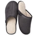 EverFoams Men's Suede Memory Foam House Indoor Slippers with Sherpa Lining (11-12 US M, Dark Gray)