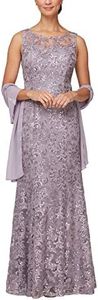 Alex Evenings Women's Long Sleeveless Dress with Shawl, Wisteria, 6