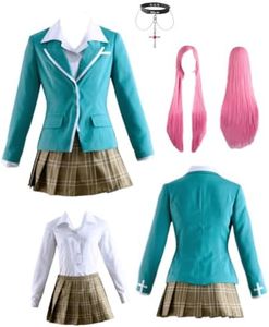 ZNZXYCOS Anime Cosplay Green Coat Shirt Plaid Skirt Women's Set Halloween Costumes (3X-Large)