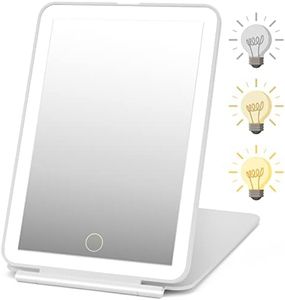 DenCert Rechargeable Travel Makeup Mirror 72 LED Lighted Compact Slim Vanity with Lights 3 Lighting Modes Dimmable Touch Screen (White),
