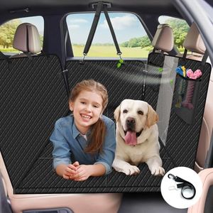 Reiseresa Couverture pour Chien pour Banquette arrière de Voiture, avec Planche en Bois Dur Solide et Ceintures de sécurité, étanche, pour Toutes Les Voitures, SUV, Noire-01