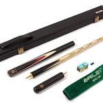 BCE Heritage Sapele Mahogany ¾ Cut Snooker Cue- 145cm- 9.5mm tip with 15cm Extension & Hard Case + Accessory Pack Including ROS Elk tips, Triangle chalk and Riley Cue Towel.