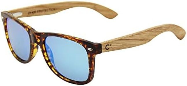 C3 Natural Wood Temple Rectangle Plastic Frame Polarized UV Protection Sunglasses for Men and Women for Hiking Driving and Gift(Tortoise/Mirror blue)