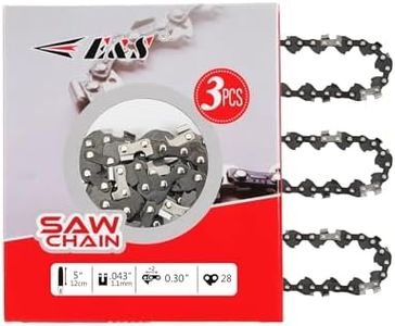 E & S 3 Pack Low Kickback Chain Saw Chain 5 Inch .043" Gauge 0.30" Pitch 28 Drive Links, Semi Chisel 5 Inch Chainsaw Chain for WORX WG324, FASTCRAFT 2020X-L