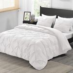 downluxe Pintuck Twin Comforter Set with 1 Pillow Sham - 2-Piece - White Twin Bed Comforter Set for All Seasons, Pinch Pleat Microfiber Down Alternative Bedding Comforter Sets