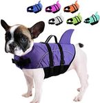 Queenmore Small Dog Shark Life Jacket,Dog Life Vest for Swimming Boating Kayaking,High Buoyancy Puppy Dog Life Preserver,Reflective Light Dog Lifesaver with Strong Rescue Handle (Purple,XS)