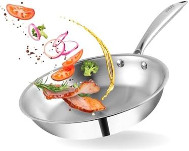 Vinod Platinum Triply Stainless Steel Frypan 22 cm | 2.5 mm Thick | Steel Pan | Scratch Resistant, Non Toxic | 5 Year Warranty | Induction & Gas Friendly, Heavy Bottom