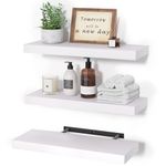 upsimples Floating Shelves with Invisible Brackets, Wall Mounted Rustic Wood Shelves Set of 3, White