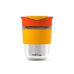 SoleCup. Travel Mug Loose Tea Infuser - Detachable Tea Strainer with Spillproof Lid - BPA-Free Reusable Glass Travel Coffee Cup with Silicone Band (Red)