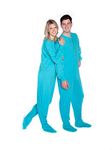 BIG FEET PAJAMA CO. One Piece Cotton Knit Adult Footed Pyjamas Onesie with Bum Flap for Men & Women Turquoise