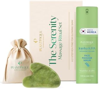 PLANTIFIQUE Massage Set: Jade Gua Sha Tool & Korean Face Serum with Jojoba Oil, Hyaluronic Acid and Niacinamide for Glowing Skin (30ml) - Skincare Gifts for Women, Moms, Teens