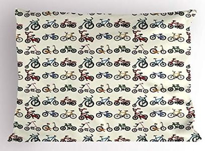 Ambesonne Sports Pillow Sham, Colorful Composition of Bicycles Boys Girls Riding Sports Activity Theme Pattern, Decorative Standard King Size Printed Pillowcase, 36 X 20 Inches, Multicolor