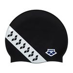 Arena Icons Team Stripe Unisex Silicone Swim Cap for Adults, Training and Racing Soft Silicone Flat Mold Bathing Cap, Icons Black/White