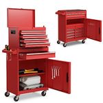 IRONMAX Rolling Tool Chest, 5-Drawer Lockable Tool Cabinet w/Adjustable Shelf & 4 Universal Wheels, 2 in 1 Detachable Tool Box Storage Organizer for Garage Workshop Repair Shop, Red