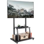 VIVO Heavy Duty Mobile TV Cart for 42 to 100 inch Screens up to 150kg, LCD LED OLED 4K Smart Flat and Curved Panels, Max 800x600 VESA, Metal AV Shelf, Locking Casters, Black, STAND-TV100C