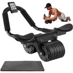 US1984 Abs Roller For Men-Abdominal Exercise Equipment For Home Gym-Ab Roller With Timer,Mobile Holder&Knee Pad-Exercise Wheels For Men&Women-Abs Workout Machine For Core Plank Workout (Black)