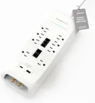 Monster White Heavy Duty Surge Protector Power Strip 6 ft Cord with 8 120V-Outlet Extension, 2 Ethernet Switch Ports, 4050J Rating, 1 USB-A, and 1 USB-C Charging Ports – Ideal for Computers & Offices