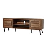 Jomeed Mid Century Modern Wooden TV Entertainment Console with Open Shelving and 2 Cabinets for Televisions up to 65 Inches, Walnut