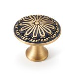 FLIRABBIT Black and Brushed-Gold Cabinet-Knobs - 2 Pack Flower Brass Drawer Pulls for Dresser Cabinet Hardware (2, Black)