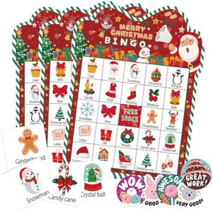 Christmas Bingo Game, 24 Players Christmas Bingo Cards,Christmas Party Game for Classroom Activities, School Carnivals, Office Events, Family Nights,and Holiday Entertainment, Christmas Party Supplies
