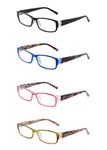 JM 4 Pack Ladies Reading Glasses Spring Hinge Fashion Pattern Readers for Women +2.25 Mix Color