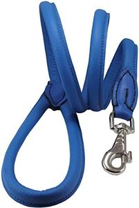 Dogs My Love 4ft Long Round Genuine Rolled Leather Dog Leash Blue (Large: 1/2" (12mm))