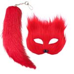 Therian Mask and Tail Set, Furry Mask & Tail Cosplay, Cat Mask Fox Mask Wolf Tail. (Red)