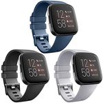 [3 Pack] Soft TPU Bands Compatible with Fitbit Versa, Elastomer Replacement Wristband Sports Waterproof Strap for Fitbit Versa Lite Smart Watch Women Men (Small, Black/Navy blue/Gray)