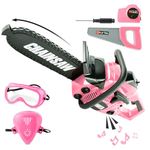 Toy Chainsaw Kids Power Construction Tool, Boys Play Set Educational Toys for 3+ Year Olds Pretend Play Outdoor Lawn Toy Chain Saw Set for Toddlers Pink