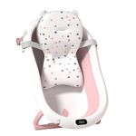 YOPOTIKA Foldable Portable Baby Bathtub with Built-in Thermometer and Soft Cushion Pad Toddler Shower Bath Tub