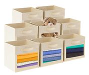 SUOCO Storage Cube Bins with Window (Set of 8) Foldable Fabric Boxes Container Baskets Drawers for Shelves, Closet Organizers, Cubby Storage, Home and Office (Beige)