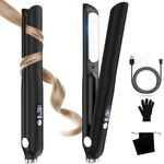Cordless Hair Straighteners Curler 2 in 1 with 3 Temps, Mini Straightener, Portable Travel Straighteners for Short Hair, Rechargeable Flat Iron