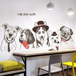 Fun Cute Hand-Painted Dog Wall Decals Decor Art Peel Stick, Large Removable"THE DOG CLUB" Animal Wall Stickers (Five Dogs)