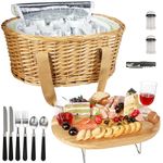 Hap Tim Wicker Picnic Basket Set for 2 with Mini Folding Wine Picnic Table & Large Insulated Cooler Bag & Cutlery Service Kits for 2 Person, Couples Gifts, Wedding Gifts (CA-Y2209-2-GR)