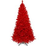 Soulty Artificial Orange Red Christmas Tree 6ft - Unlit Premium Hinged Full Classic Spruce Colorful Xmas Tree with 1176 PVC Tips & Foldable Metal Stand - Easy Assembly Holiday Party Decor Home Office