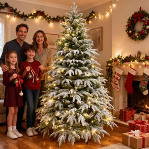 10ft Pre-Lit Snow Flocked Christmas Tree – Holiday Decor