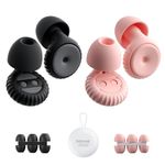 SISIXILE Ear Plugs for Sleeping, Made of Ultra-Comfortable Silicone with Passive Noise Reduction Technology for Noise Reduction 45 dB, 8 Ear Tips in XS/S/M/L, Black+Pink