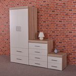 DRP Trading White & Sonoma Oak 3 Piece Bedroom Furniture Set, 2 Drawer Chest, 4 Drawer Chest, 2 Door Wardrobe, Complete Bedroom Ensemble, Ideal for Bedroom Organisation, Room Storage, Elegant Decor…