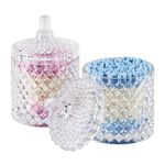 Qtip holder glass apothecary jars with lid bathroom accessories vanity organizer and make-up storage for cotton buds, ball, make-up sponges, bath salts, canister dispenser, 2 pack