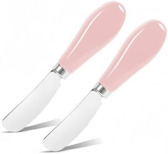 Siutco Butter Spreader Knife Set, 2-Pack Stainless Steel Cheese and Butter Knives with Ceramic Handle, Dishwasher Safe, for Soft & Hard Cheese, Jam, Cold Butter (Coral Pink)