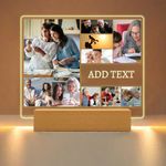 PSUNEY Personalized Customized Acrylic Plaque with Photo Frames Collage Night Light Picture Album Cover Holder Anniversary Valentine Christmas Gifts for Mom Father Family Baby