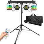 Yuusei LED DJ Lighting Set, RGB Party Bar Package Sound Activated Stage Lighting System, DMX & Remote Control, Portable Gig Bars Lighting Kit with Stand and Bag