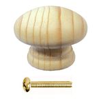 Merriway BH01265 (4 Pcs) Wooden Cupboard Cabinet Door Knob-Pine, Unlacquered with Bolt & Insert 35mm (1.3/8 inch) - Pack of 4 Pieces, Brown