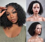 13x4 Curly Lace Front Wigs Human Hair Short Kinky Curly Bob Lace Front Wigs for Black Women Human Hair Pre Plucked Brazilian Virgin Human Hair Wigs 180% Density 10 Inch Natural Black Wigs