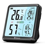 DOQAUS Room Thermometer Hygrometer, Digital Indoor Thermometer with Touch Backlight, Large Screen Temperature Monitor Humidity Meter fot Home Office Wine Cellar Air Comfort Thermo-Hygrometer(Black)