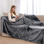 ml MassAri Limited Fleece Blanket Sofa Bed Throw 200x240 Grey King Size Luxurious Cosy Winter Warm Faux Fur Reversible (Dark Grey, King)