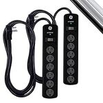 GE 6-Outlet Surge Protector, 2 Pack, 8 Ft Extension Cord, Power Strip, 800 Joules, Flat Plug, Twist-to-Close Safety Covers, Protected Indicator Light, UL Listed, Black, 54643