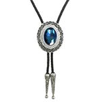 SELOVO Western Big Blue Rhinestone Statement Native American Bolo Tie for Men Genuine Leather