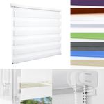 Easy Fix Zebra Roller Blind 50 x 60 cm Plain Colored UV-Resistant Translucent Vision Curtains with Install Accessories for Home Office Window, White